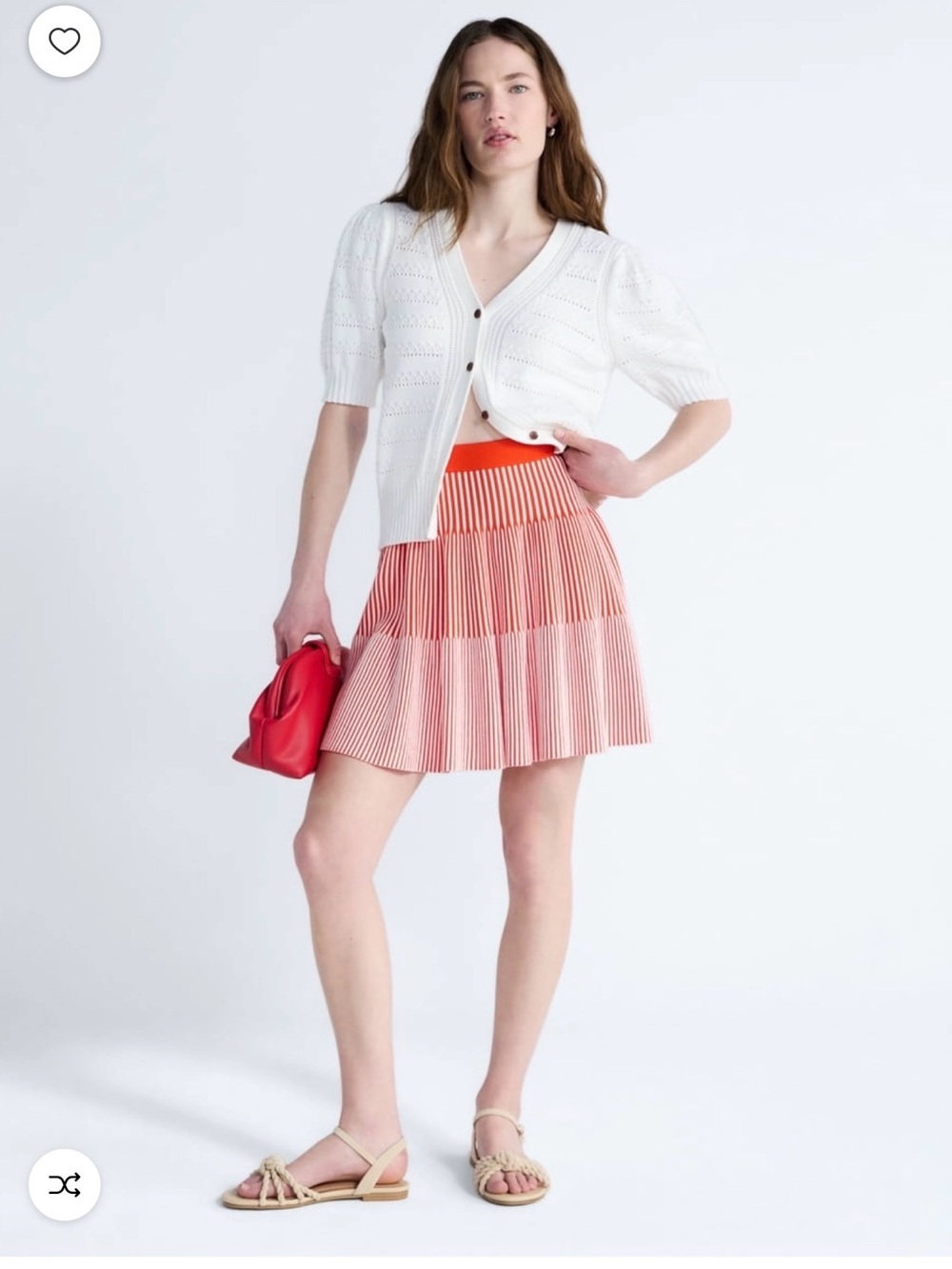 Coral Pleated Circle Skirt with Elastic Waist